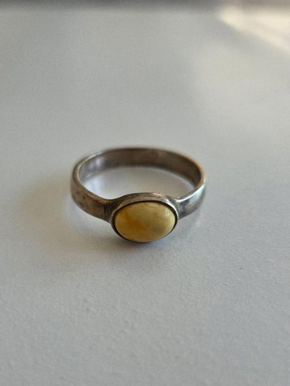 Vintage Silver Tone Butterscotch Baltic Amber Cabochon Ring Size
